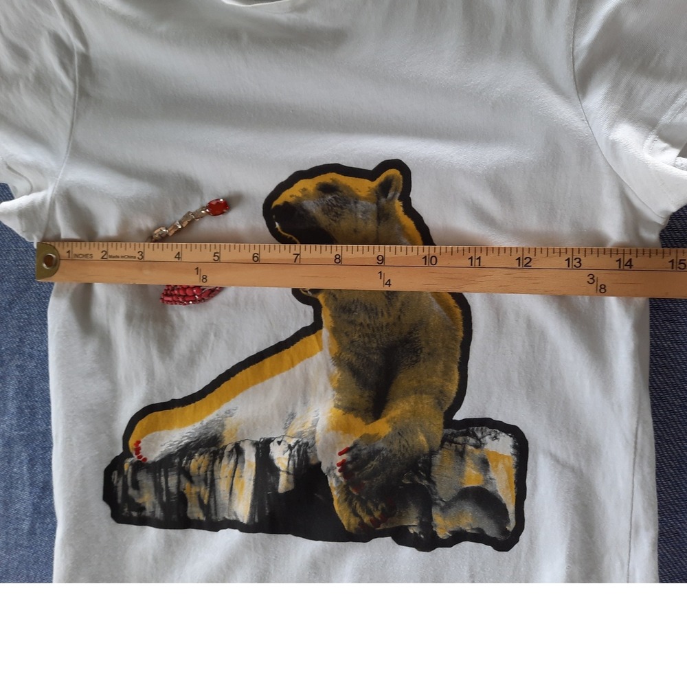 Stella McCartney White Graphic Bear T-Shirt Beaded Lips Embellished Italy - Picture 6 of 9